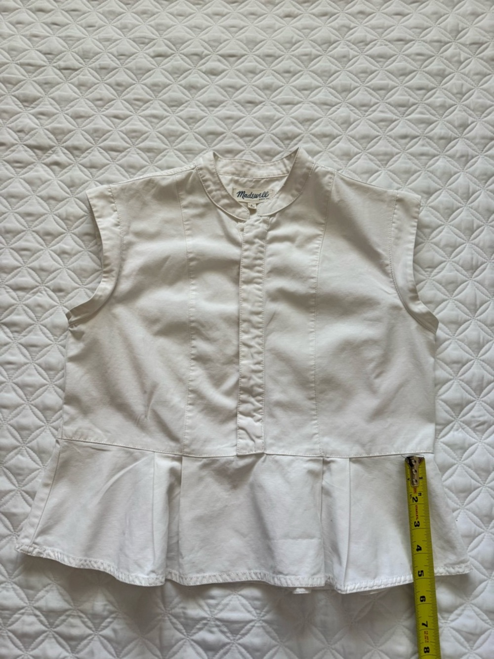 Madewell White Hidden Button Placket Sleeveless Pleated Peplum Top Size 2 - Picture 11 of 16